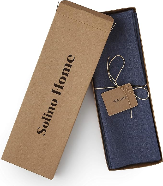 Solino Home Navy Blue Placemats Set of 4 - 100% Pure Linen Placemats 14 x 14 Inch for Winter - Fete