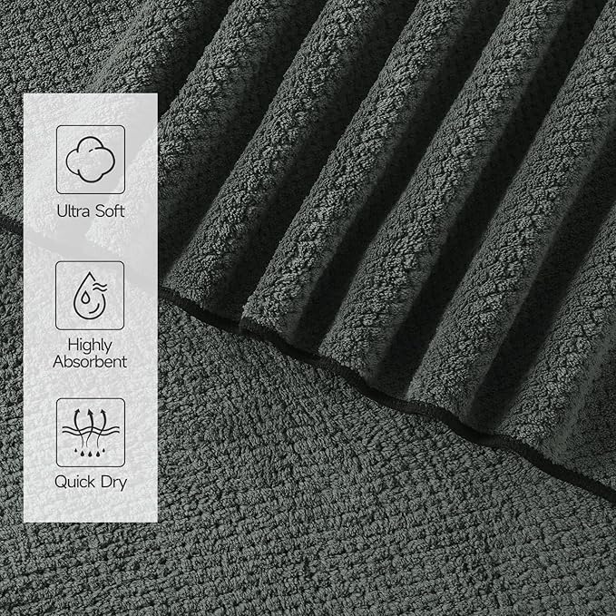 REDKISS 4 Pack Premium Bath Towels, Plush Coral Fleece Towels for Bathroom, Extra Large Bath Towels Set of 4 (35 x 70 in), Super Soft Highly Absorbent Shower Towels for Spa, Gym, Travel, Dark Gray