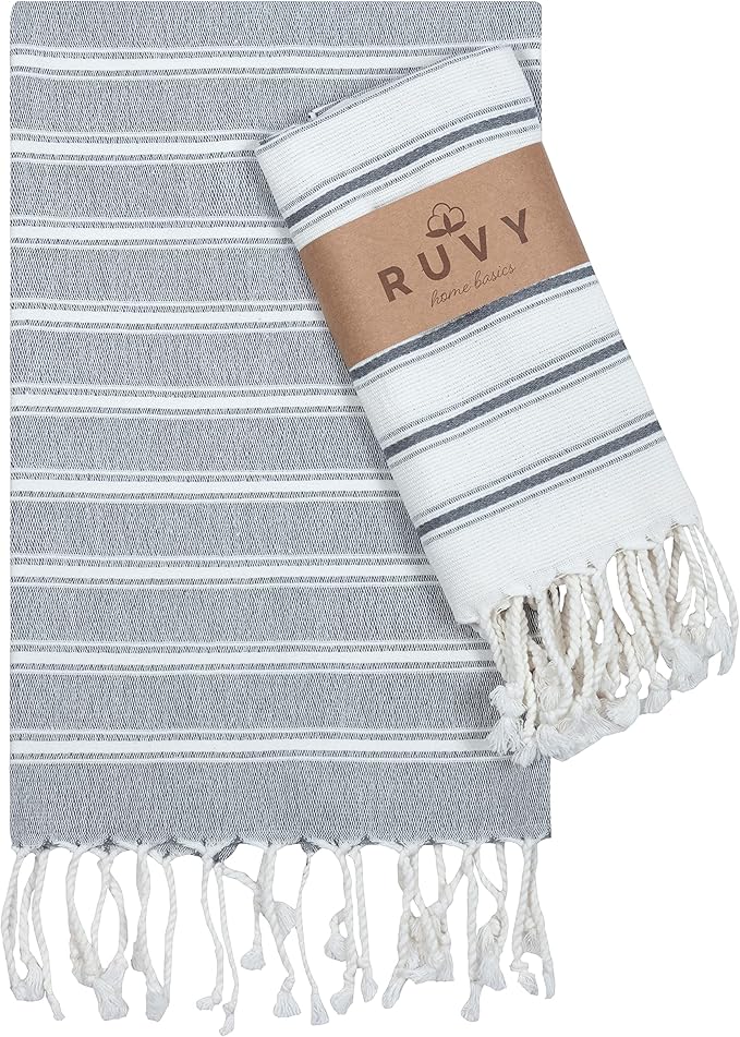 Ruvy Home Basics Turkish Hand Towels for Bathroom Set of 2 | 18"x40", Cotton | Decorative Towel for Bathroom, Kitchen, Dishcloth, Tea, Yoga, Face, Gym - Light Grey