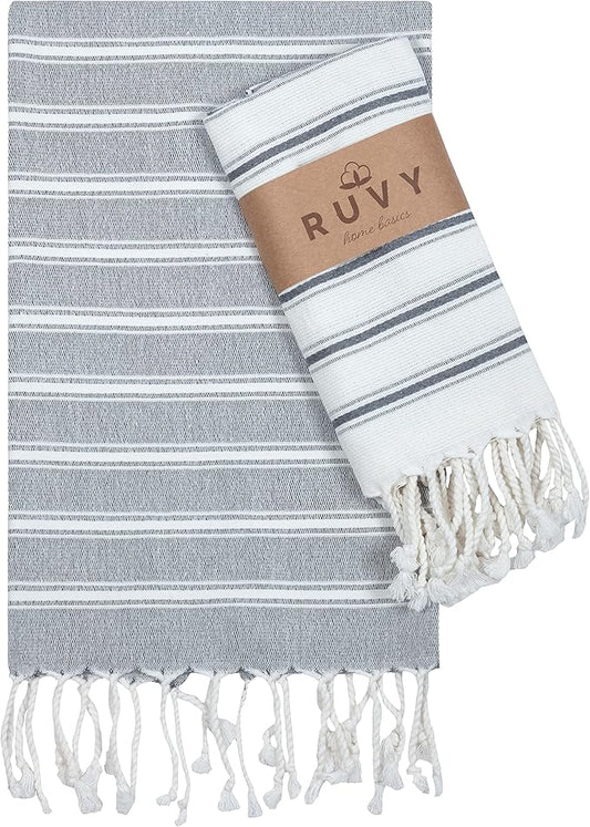 Ruvy Home Basics Turkish Hand Towels for Bathroom Set of 2 | 18"x40", Cotton | Decorative Towel for Bathroom, Kitchen, Dishcloth, Tea, Yoga, Face, Gym - Light Grey