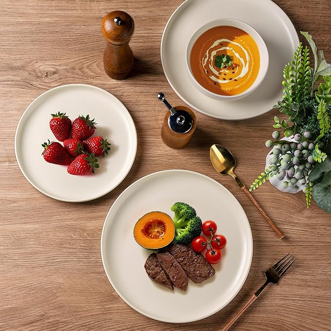 AmorArc Ceramic Dinnerware Sets, Wavy Rim StonewarePlates and Bowls Sets, Highly Chip and Crack Resistant | Dishwasher & Microwave & Oven Safe Dishes set, Service for 4 (12pc)