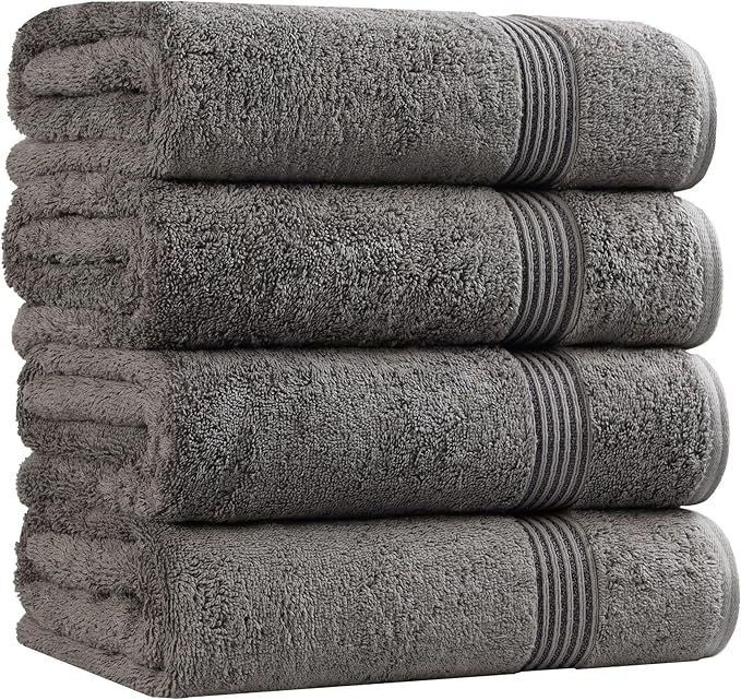 Superior Egyptian Cotton Bath Towel Set, Towels for Home Bathroom, Master, Guest Bath, Decor Essentials, Quick Dry, Absorbent, Large Body Towels, Spa, Hotel, Resort, Adult, Kids, Set of 4, Charcoal