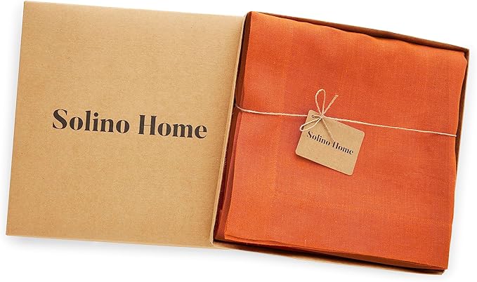 Solino Home Linen Tablecloth for Rectangle Tables 70 x 120 Inch - 100% Pure Linen Pumpkin Table Cloth - Sonoma, Machine Washable Cloth Tablecloth for Holiday, New Year