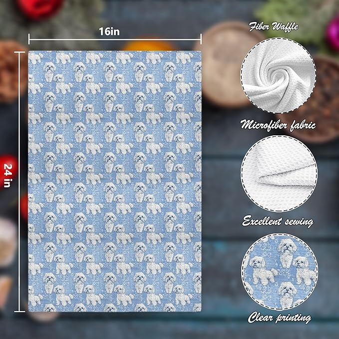 Shih Tzu Dog Gifts for Light Blue Chinoiserie Floral Decor Kitchen Towels，Blue Shih Tzu Dog Grandmillennial Decorative Dish Tea Towels for Kitchen Bathroom,16x24 Inch