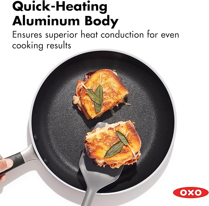 OXO 10” Non-Stick Every Day Frying Pan, BPA-Free Comfort Grip Silicone Handle, Dishwasher & Oven Safe, PFAS-Free Ceramic Skillet, Black