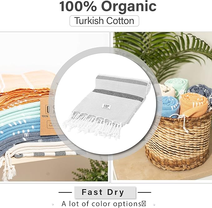 Turkish Beach Towel - Cotton Bathroom Towels Highly-Absorbent Quick Dry Bath Towels 37 x 70 inch Beach Towels Sand-Free Turkish Bath Towel Multipurpose Yoga Towel Beach Blanket (White)