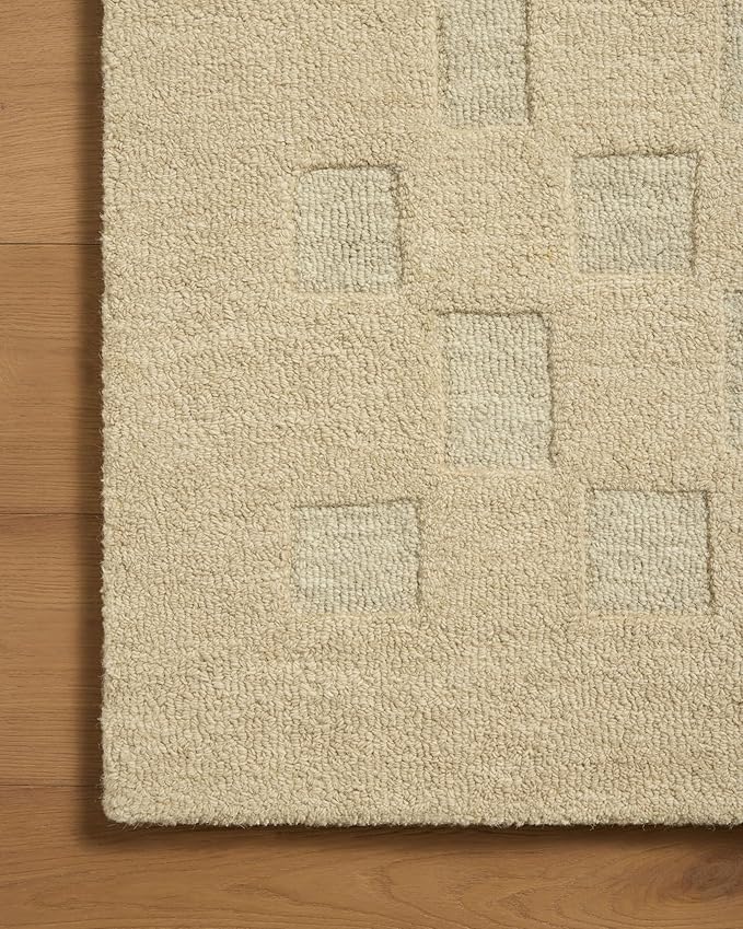 Loloi Leanne Ford Craven Collection CVN-04 Oatmeal/Dove 2'-3" x 3'-9" Accent Rug Checkered, Patterned, Neutral, Entryway, Mudroom, Bathroom, and Kitchen