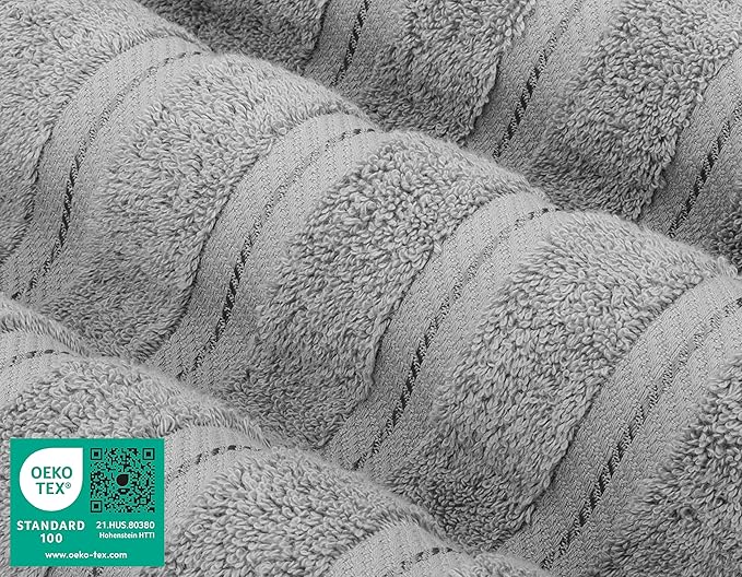 American Soft Linen Luxury 6 Piece Towel Set, 2 Bath Towels 2 Hand Towel 2 Washcloths, 600 GSM 100% Cotton Turkish Towels for Bathroom, Light Grey Towel Sets