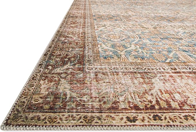 Loloi Layla Collection LAY-04 Ocean/Rust 2'-6" x 9'-6" .13" Thick Runner Rug, Soft, Durable, Vintage Inspired, Distressed, Low Pile, Non-Shedding, Easy Clean, Printed, Living Room Rug