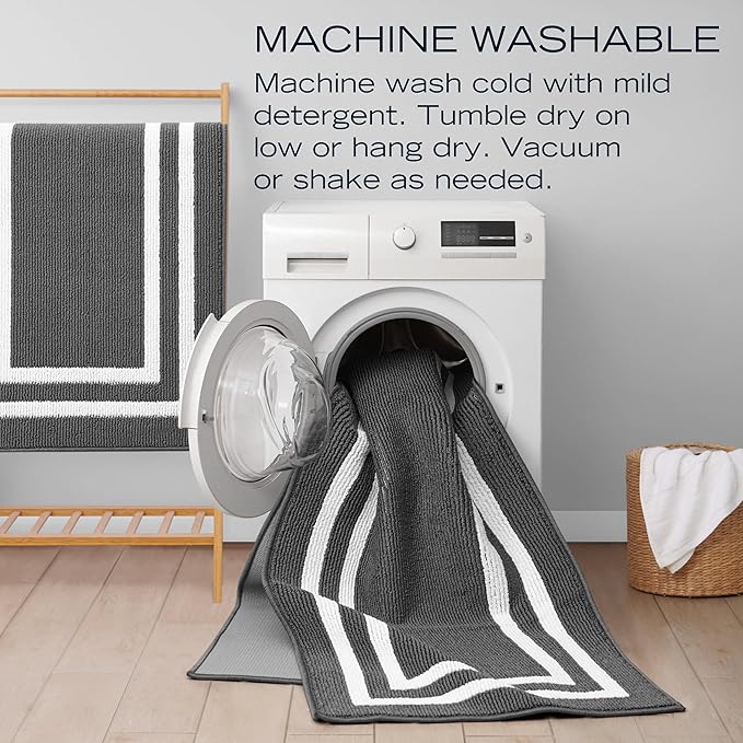 Nautica – Runner Rug | Indoor Runners for Hallways and Entry Rugs| Non-Slip and Non-Skid Entry and Kitchen Door Mat| Machine Washable Entryway Carpet Rugs | 26" x 96"| Double Line Dark Grey