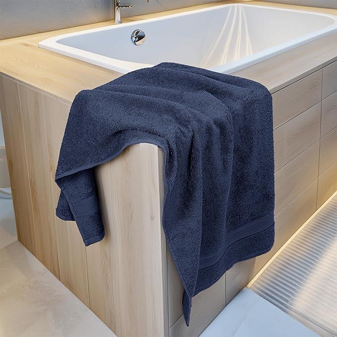 Large Bath Towels Set of 6 – 100% Cotton Terry – 24" x 50" – Quick Dry, Soft & Highly Absorbent – Navy Blue Towels for Bathroom, Gym, Spa, Pool & Daily Use