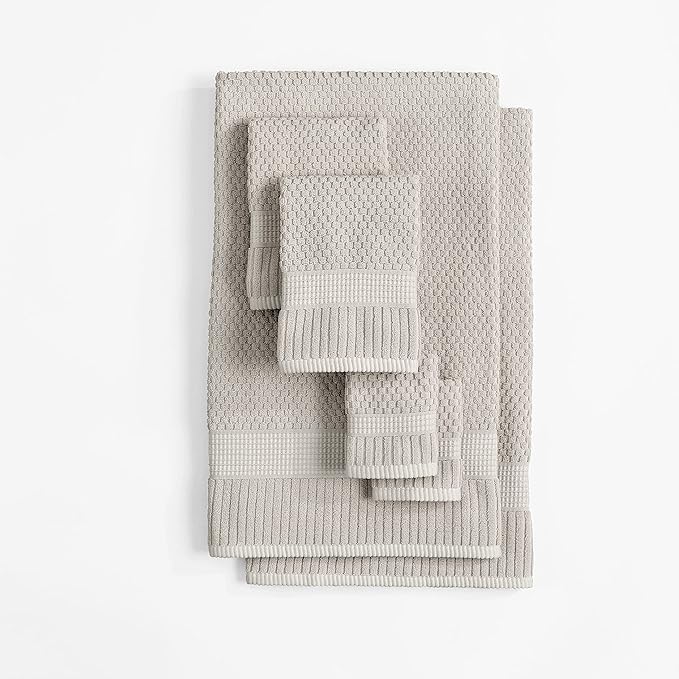 NY Loft 100% Cotton 6 Piece Bath Towel Set | Grey Towels | Oeko-TEX® Standard 100 | Soft & Absorbent, Quick-Dry | 2 Bath Towels 2 Hand Towels and 2 Washcloths | Trinity Collection - Quiet Grey