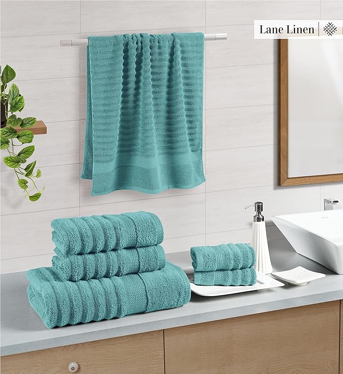 LANE LINEN Large Bath Towels Set - Premium Quality, Soft, 100% Cotton Towels for Bathroom, Hotel & Spa - Includes 2 Bath, 2 Hand & 2 Wash Cloths, Super Absorbent Quick Dry Towel (6 Piece Set) - Teal