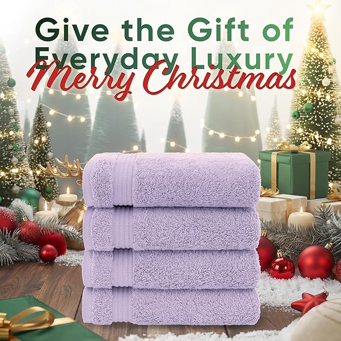 American Veteran Towel, Hand Towels for Bathroom Set of 4, 100% Cotton Turkish Hand Towel Sets, Soft Hand Face Towels, Lilac Hand Towels
