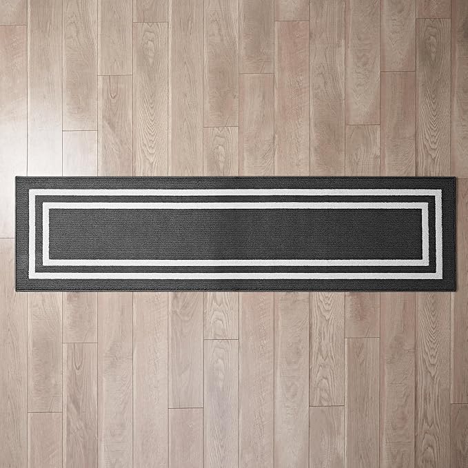 Nautica – Runner Rug | Indoor Runners for Hallways and Entry Rugs| Non-Slip and Non-Skid Entry and Kitchen Door Mat| Machine Washable Entryway Carpet Rugs | 26" x 96"| Double Line Dark Grey