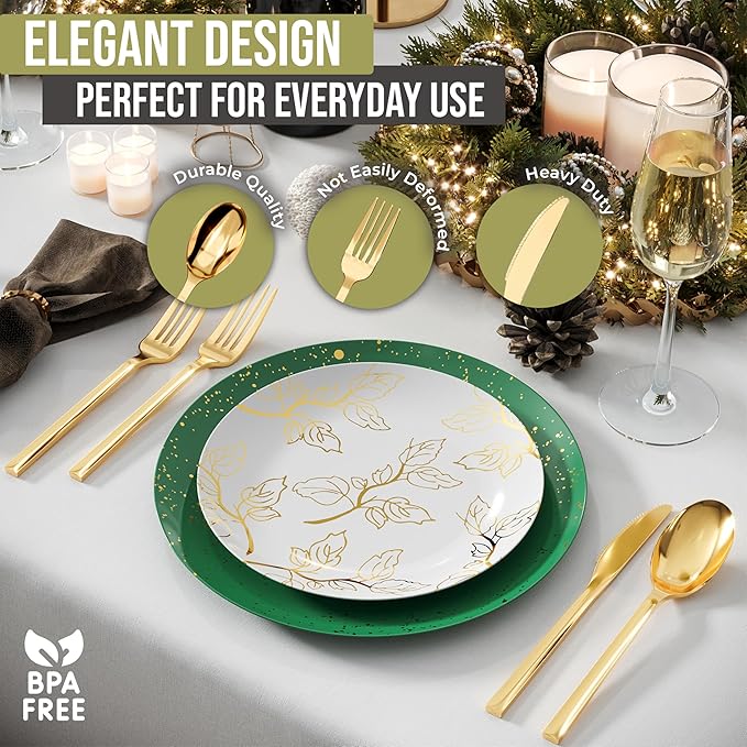 Gold Plastic Silverware Set Gold Silverware Disposable Forks and Spoons Disposable 360 Pack Plastic Utensils Set Includes 3 x 120 each Knives & Spoons & Forks For Parties and Events by Trendables