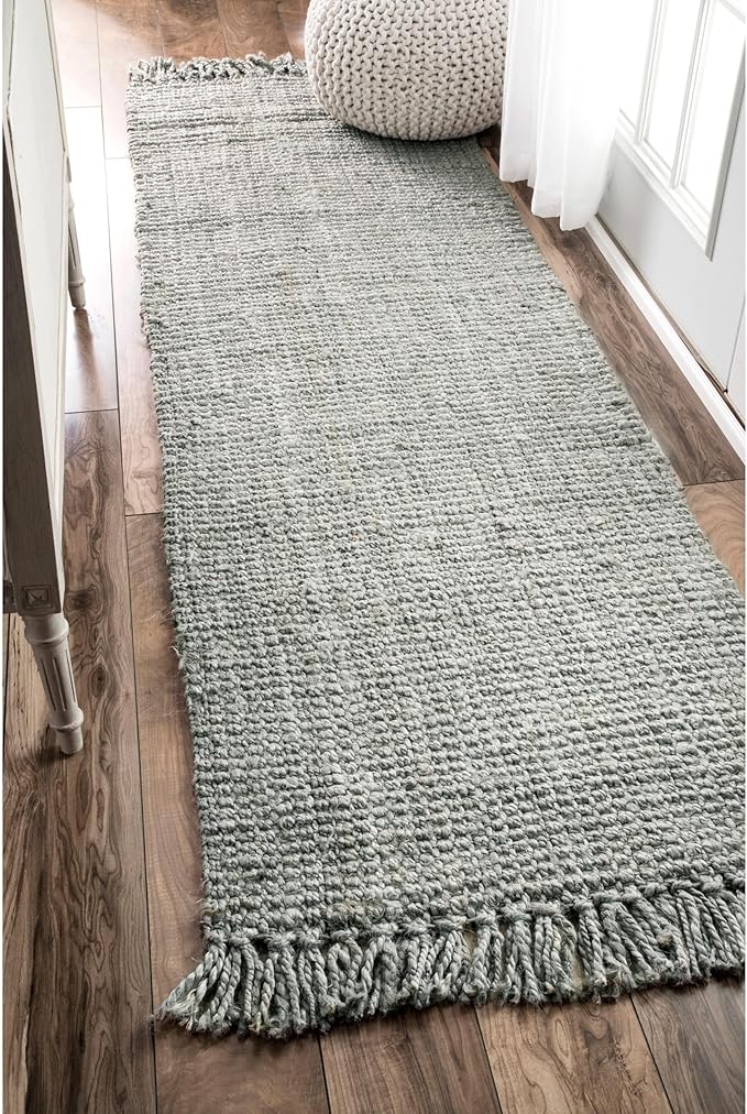 Nuloom Daniela Grey, 2'6" x 12', Handmade, Jute, Tassel, Soft and Textured, High Traffic, Stain Resistant, Easy Clean, Durable Runner for Bedroom, Living Room, Dining Space, Foyer, Entryway
