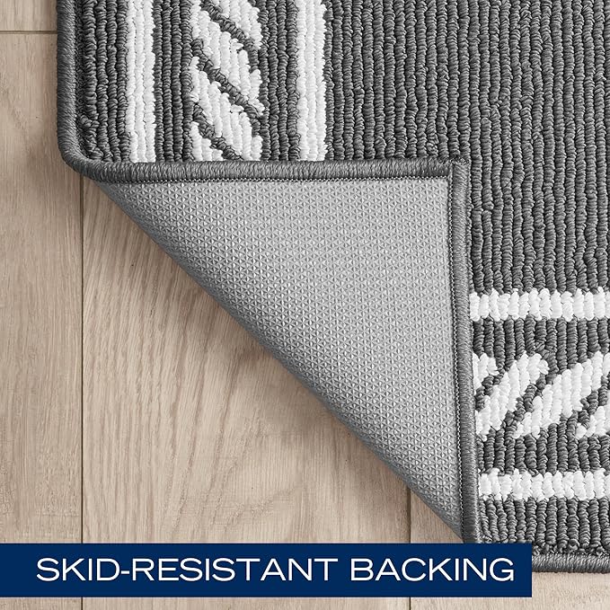 Nautica – Runner Rug | Indoor Runners for Hallways and Entry Rugs| Non-Slip and Non-Skid Entry and Kitchen Door Mat| Machine Washable Entryway Carpet Rugs | 2'2" x 3'9" | Rope Border Dark Grey