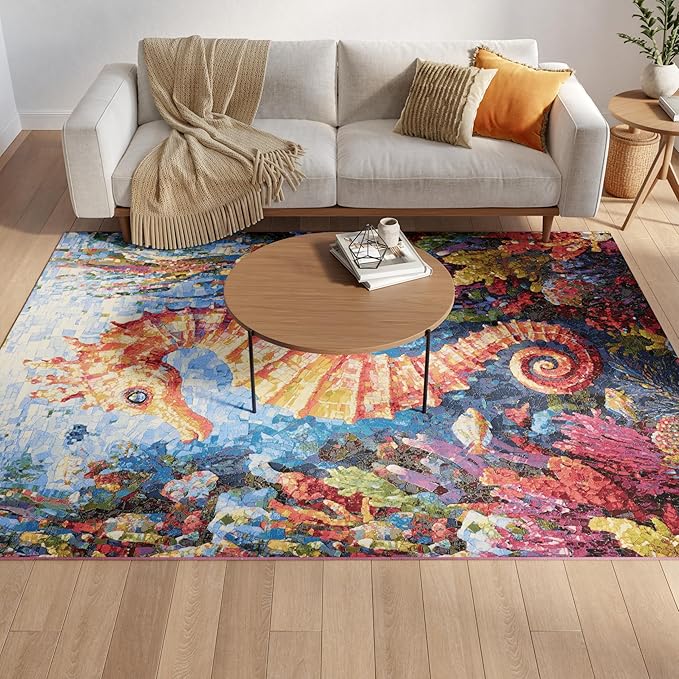 Nourison Home Color Splash Multicolor 4' x 6' Area Rug - Easy Clean, Non Shedding, Bed Room, Living Room, Dining Room, Kitchen (4' x 6')