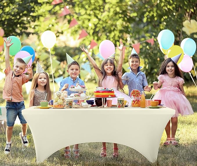 Utopia Kitchen 6FT Spandex Tablecloth [1 Pack, Ivory] 200 GSM Stretch, Fitted, Washable and Wrinkle Resistant Table Cloth Rectangle Cover for Trade Shows, Wedding, Parties [72Lx30Wx30H Inch]