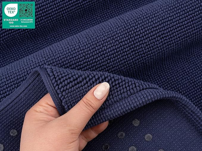 American Soft Linen Bath Rug, 20 in 34 in 100% Cotton Bath Mats Rugs for Bathroom, Slip Reducer Washable Shaggy Form Area Rugs, Navy Blue Bath Rug