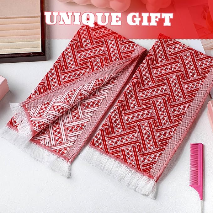 4 Pack Boho Bathroom Hand Towel 14 x 30 Inch 100% Turkish Cotton Decorative Boho Kitchen Hand Towel Farmhouse Bathroom Decor Set Absorbent Soft Guest Tea Gift(Red,White)