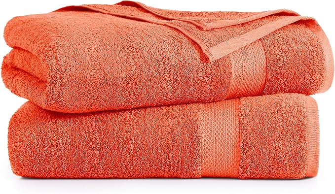 LANE LINEN 100% Luxurious Cotton 2 Pack Bath Sheets Set (35"x66") - Super Soft, Quick Dry & Highly Absorbent Extra Large Rust Orange Towels - Daily Use Hotel & Spa Quality Bathroom Towel - Tiger Lily