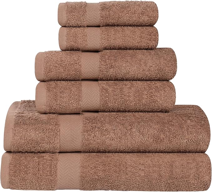 Superior 6-Piece Cotton Assorted Towel Set, Includes 2 Face/Washcloths, 2 Hand, and 2 Bath Towels, Lightweight Essentials, for Home, Gym, Beach, Bathroom, Quick Drying, Franklin Collection, Latte