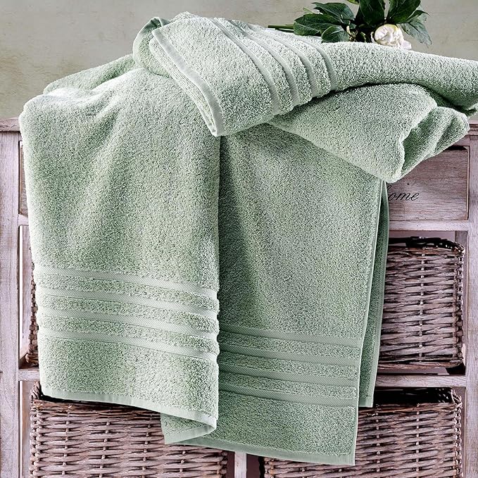 Hawmam Linen Jumbo Large Bath Sheets Towels 2 Pack Soft and Absorbent, Premium Quality 100% Cotton Towels (Light Green, Bath Sheet)