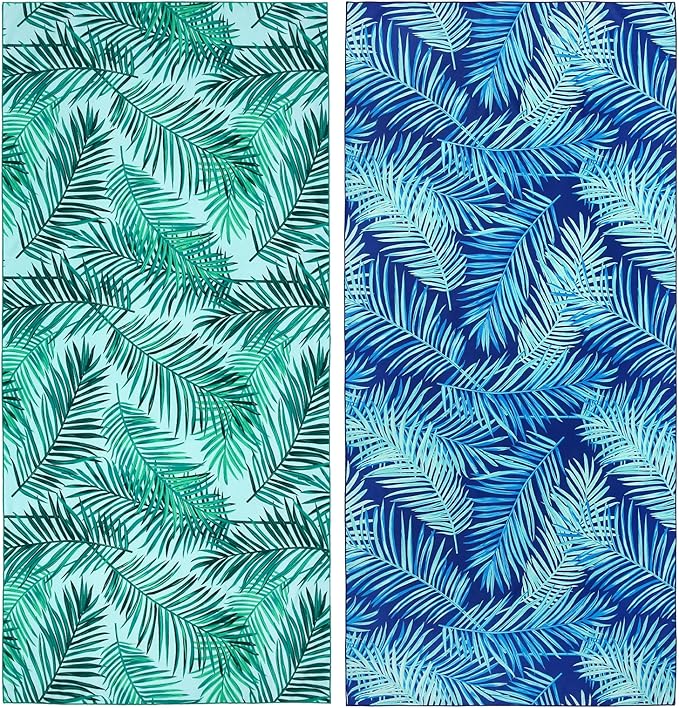 2 Pack Microfiber Beach Towel, Oversized Pool Towel 75”x 35”, Sand-Free Quick Drying Camping Super Absorbent Bath Blanket, Soft Breathable and Lightweight