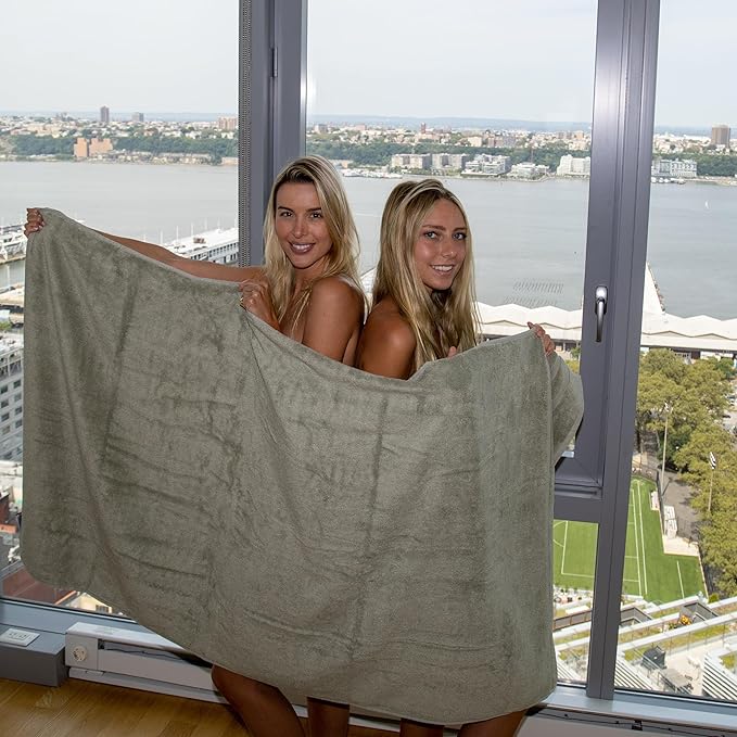 Mosobam Luxury Turkish Towels Set of 2 Bath Sheets 35X70 Light Grey (Gray) 700 GSM Bamboo Viscose & Aegean Turkish Combed Cotton