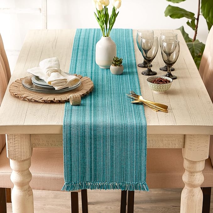 DII Variegated Tabletop Collection, Table Runner, 13x72, Teal