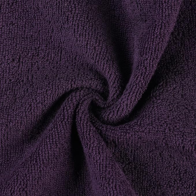 Superior Eco-Friendly Cotton 6-Piece Towel Set, Bathroom, Shower, Spa, Large and Small Assorted Towels for Home, Apartment, Dorm, 2 Bath, 2 Hand, 2 Face/Washcloth, Soft, Highly Absorbent, Eggplant