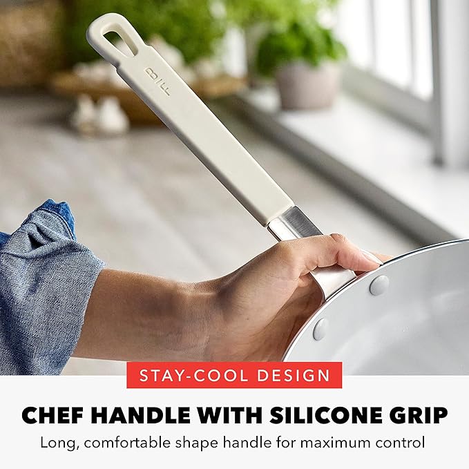 GreenPan x Bobby Flay 12" Nonstick Frying Pan Skillet, PFAS-Free Diamond Ceramic, Induction Suitable, Stay-Cool Silicone Handle, Easy Clean Dishwasher & Oven Safe, Egg & Omelet Pan, Cream