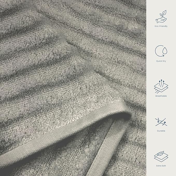 Blue Loom Ribbed Hand 2 Towels Set, 100% Cotton 600GSM, Soft Absorbent Durable Quick Drying for Bathroom - Mason 2 Piece 18" x 30" - Stone