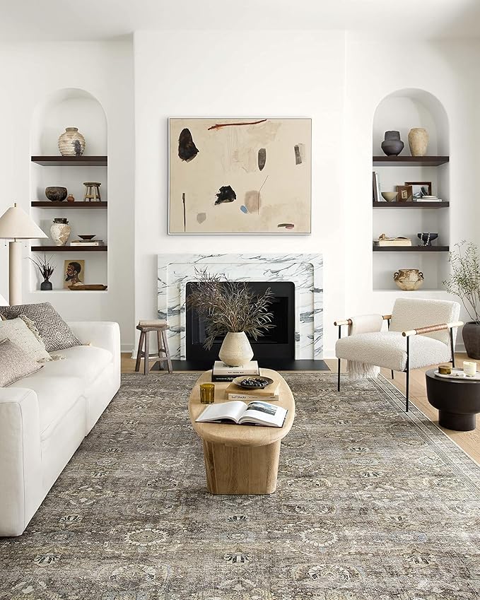 Loloi Layla Collection LAY-13 Antique/Moss 2'-6" x 9'-6" .13" Thick Runner Rug, Soft, Durable, Vintage Inspired, Distressed, Low Pile, Non-Shedding, Easy Clean, Printed, Living Room Rug