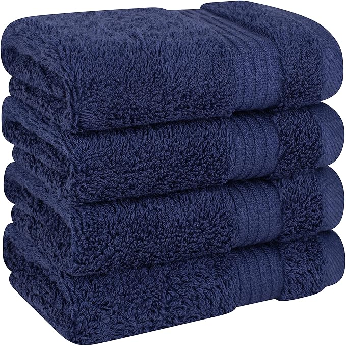 Cotton Paradise 100% Cotton Turkish Washcloth Set for Bathroom, 4 Piece Soft Absorbent Small Hand Face Towels Wash Rags, Navy Blue