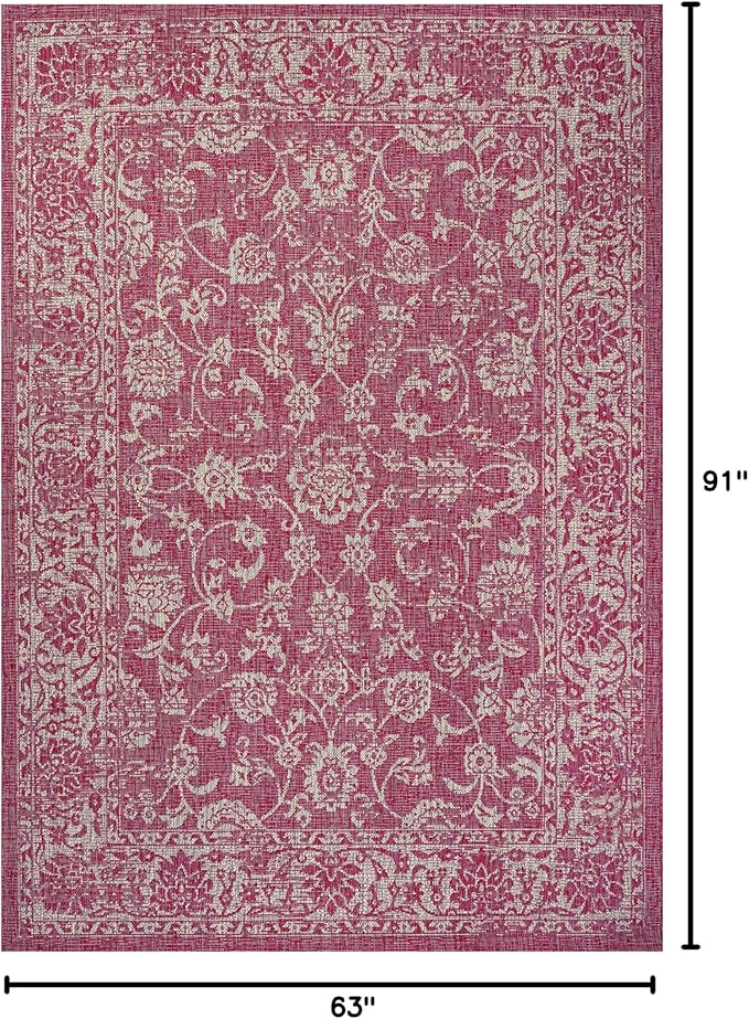 JONATHAN Y Weave Floral Indoor Outdoor Area Rug 5X8 Fuchsia/Light Gray, Tela Bohemian Textured for Backyard, Patio, Porch, Easy-Cleaning, High Traffic, Pet-Friendly, Non-Shedding (SMB100G-5)