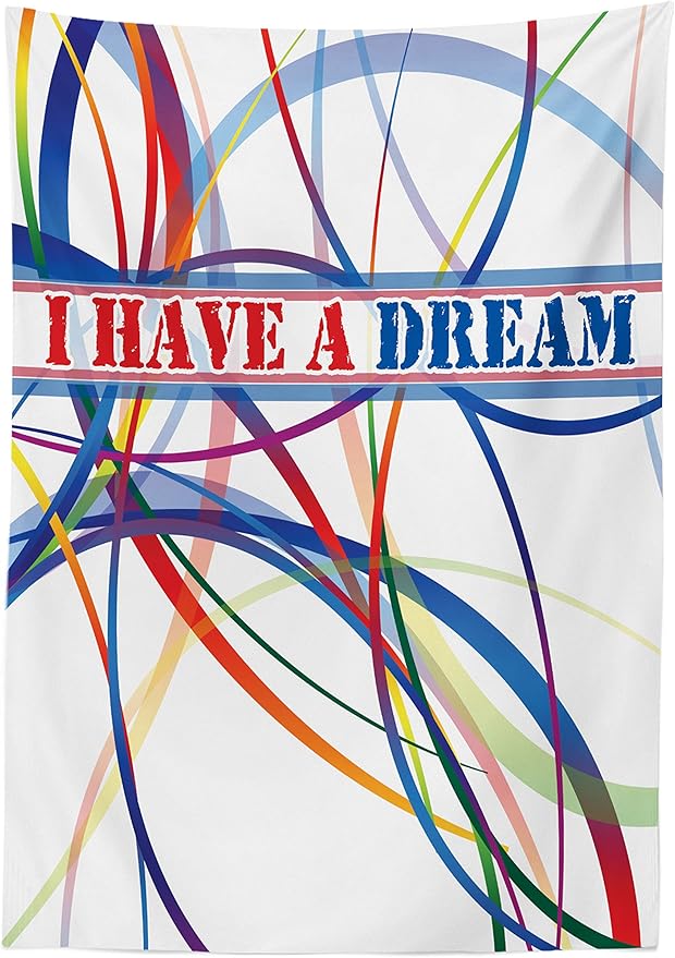 Ambesonne Saying Tablecloth, I Have a Dream Famous Words by MLK Black History Month American Artwork, Rectangular Table Cover for Dining Room Kitchen Decor, 60" X 90", Blue Red