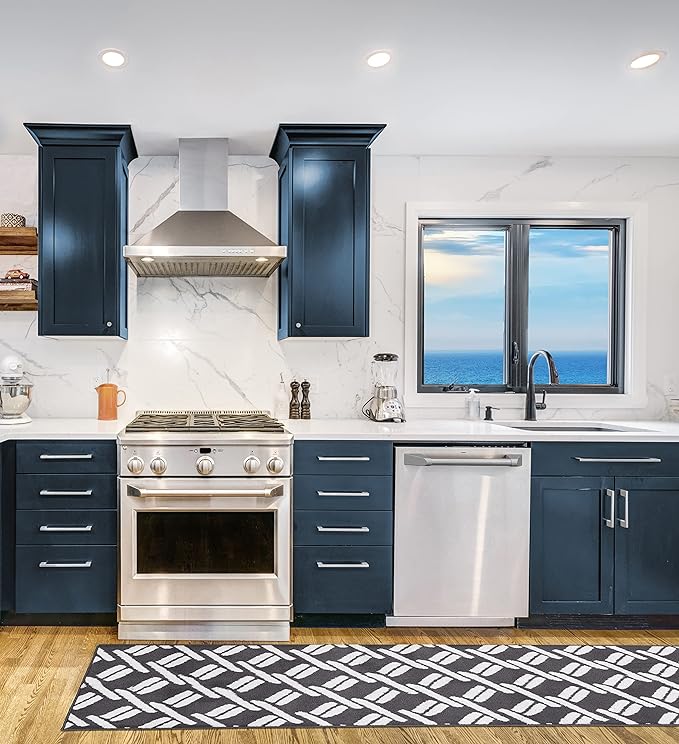 Nautica – Runner Rug | Indoor Runners for Hallways and Entry Rugs| Non-Slip and Non-Skid Entry and Kitchen Door Mat| Machine Washable Entryway Carpet Rugs |26” x 96” |Chain Dark Grey