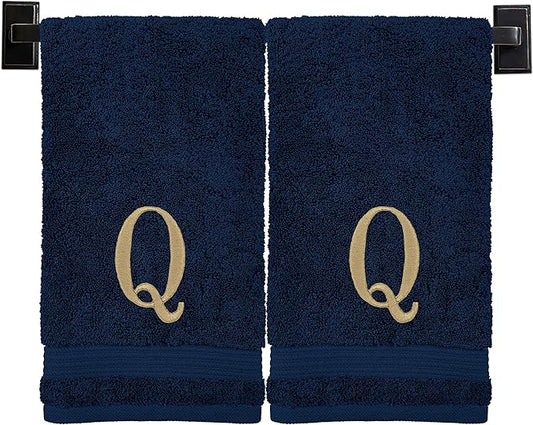 Monogrammed Hand Towels for Bathroom | Luxury Turkish Cotton | Embroidered in USA | Set of 2 | Choose Set Color and Monogram Color | A - Z | Modern Font
