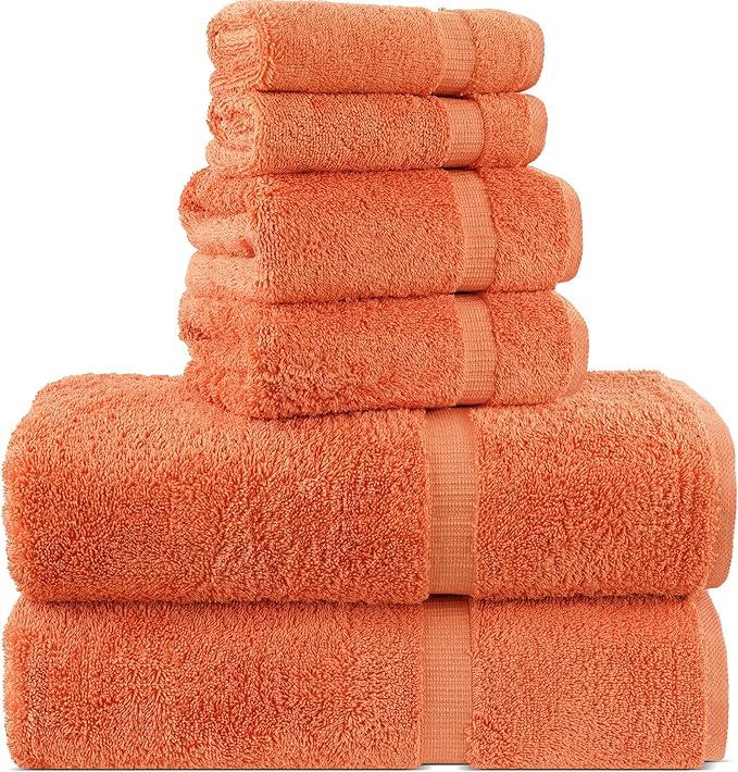 Chakir Turkish Linens 100% Cotton Premium Turkish Towels for Bathroom | 2 Bath Towels - 2 Hand Towels, 2 Washcloths (6-Piece Towel Set, Coral)