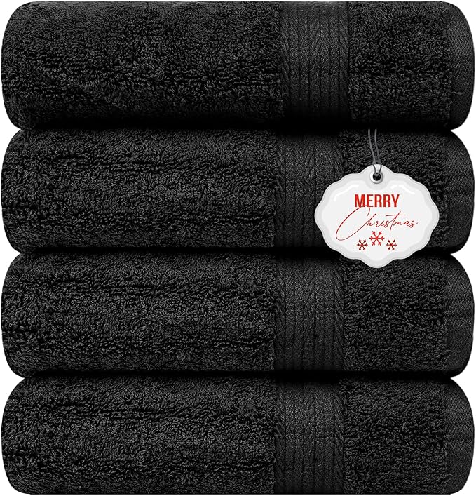 Ample Decor Bath Towels for Bathroom 30 X 54 Inch Soft and Absorbent 100% Cotton 600 GSM- 4pcs Black