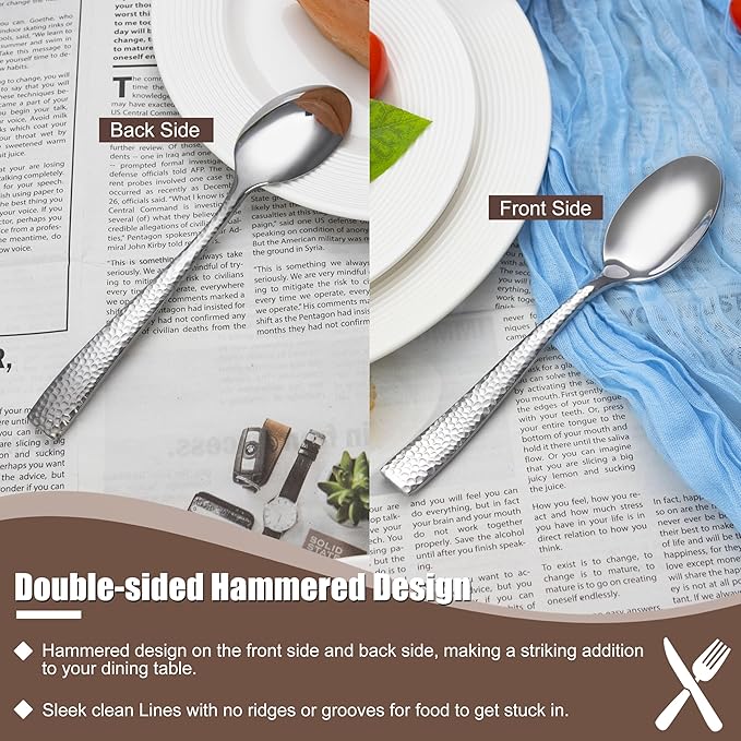 20 Piece Hammered Silverware Set, Stainless Steel Flatware Set for 4, Food Grade Cutlery Set for Home, Party, Wedding, Mirror Polished Dishwasher Safe