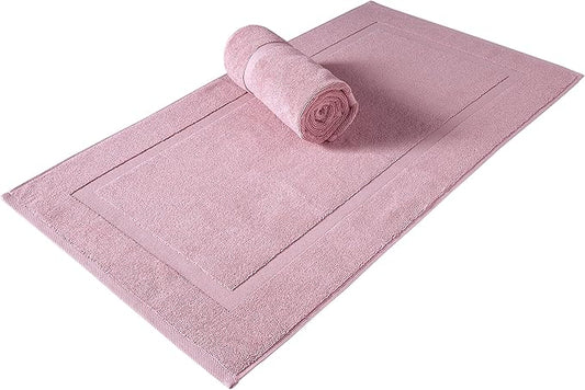 SALBAKOS 100% Turkish Cotton Bath Mat Set 2-Piece - 20x34 inch, Premium Quality Hotel & Spa Collection, Soft, Absorbent, Long Lasting, Durable Bathroom Rugs | Made in Turkey (Rose, 2 Bath Mats)
