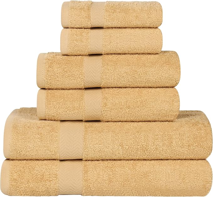 Superior 6-Piece Cotton Assorted Towel Set, Includes 2 Face/Washcloths, 2 Hand, and 2 Bath Towels, Lightweight Essentials, for Home, Gym, Beach, Bathroom, Quick Drying, Franklin Collection, Gold