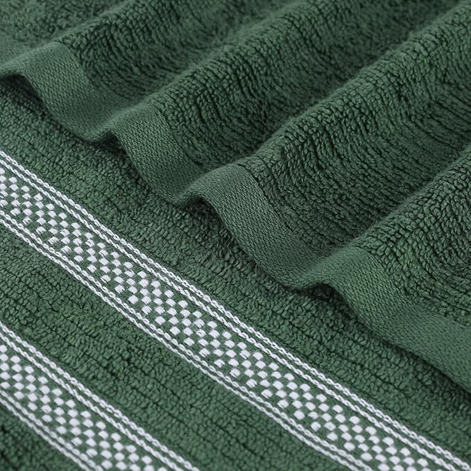 Superior Cotton Bath Sheet Set, Zero Twist, Ribbed Geometric, Oversized Large Absorbent Body Towels, Luxury Soft Dry, Shower, Spa, Hotel, Pool, Guest Bathroom, Home Essentials, Set of 2, Forest Green