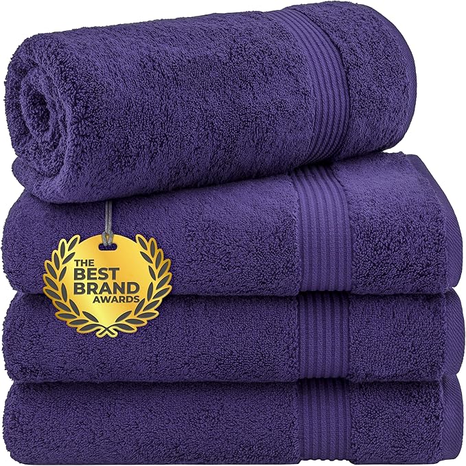 Cotton Paradise 4 Piece Turkish Bath Towels for Bathroom, 100% Cotton Extra Large Soft Plush Towels Bathroom Set, Purple