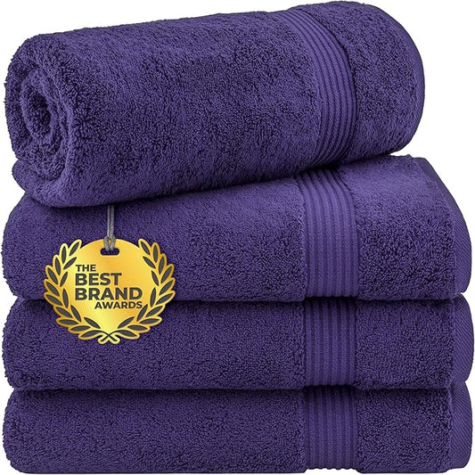 Cotton Paradise 4 Piece Turkish Bath Towels for Bathroom, 100% Cotton Extra Large Soft Plush Towels Bathroom Set, Purple