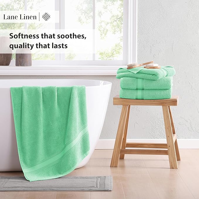 LANE LINEN Luxury Bath Towel Set of 12 – 100% Mercerized Cotton, 4 Bath Towels, 4 Hand Towel & 4 Washcloths, Zero Twist, Remains Soft & Absorbent Even After Multiple Washes - Aqua Sky